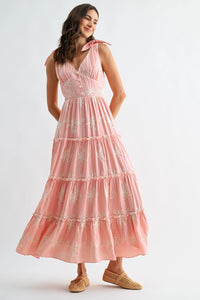 Floral Embroidered Sleeveless Tiered Maxi Dress