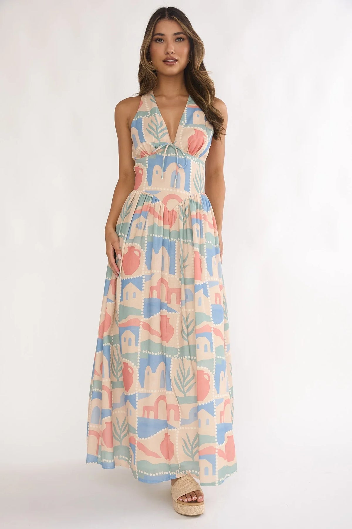 Sleeveless V-Neck Keyhole Maxi Dress