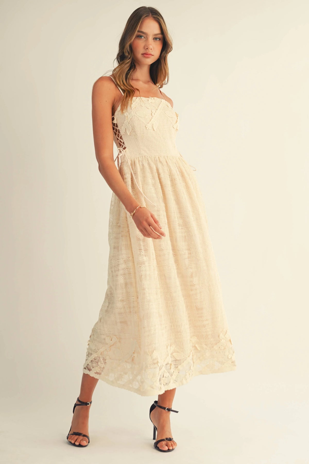 Lace Side-Tie Midi Dress