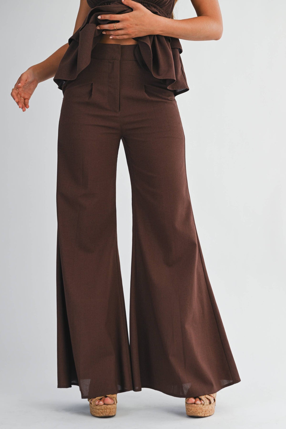 Ruffle Halter Top & Flared Trousers Set