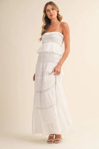 Strapless Eyelet Tiered Maxi Dress with Smocked Bodice