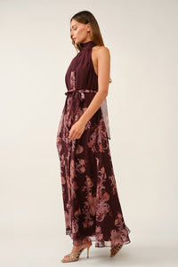 Elegant Floral Mock Halter Maxi Dress