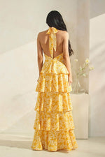 HALTER RUFFLE MAXI DRESS