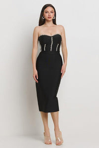 BANDAGE TUBETOP DRESS WITH RHINESTONE DETAILS PRIVILEGE