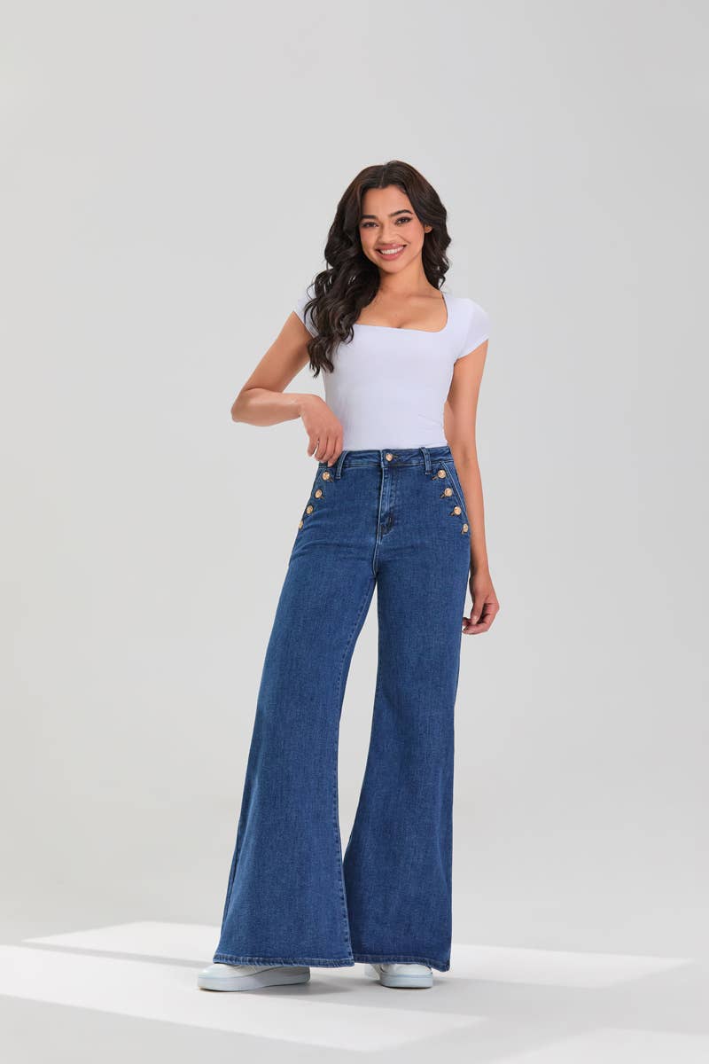 Gold Sailor Wide Leg Medium Blue Jeans
