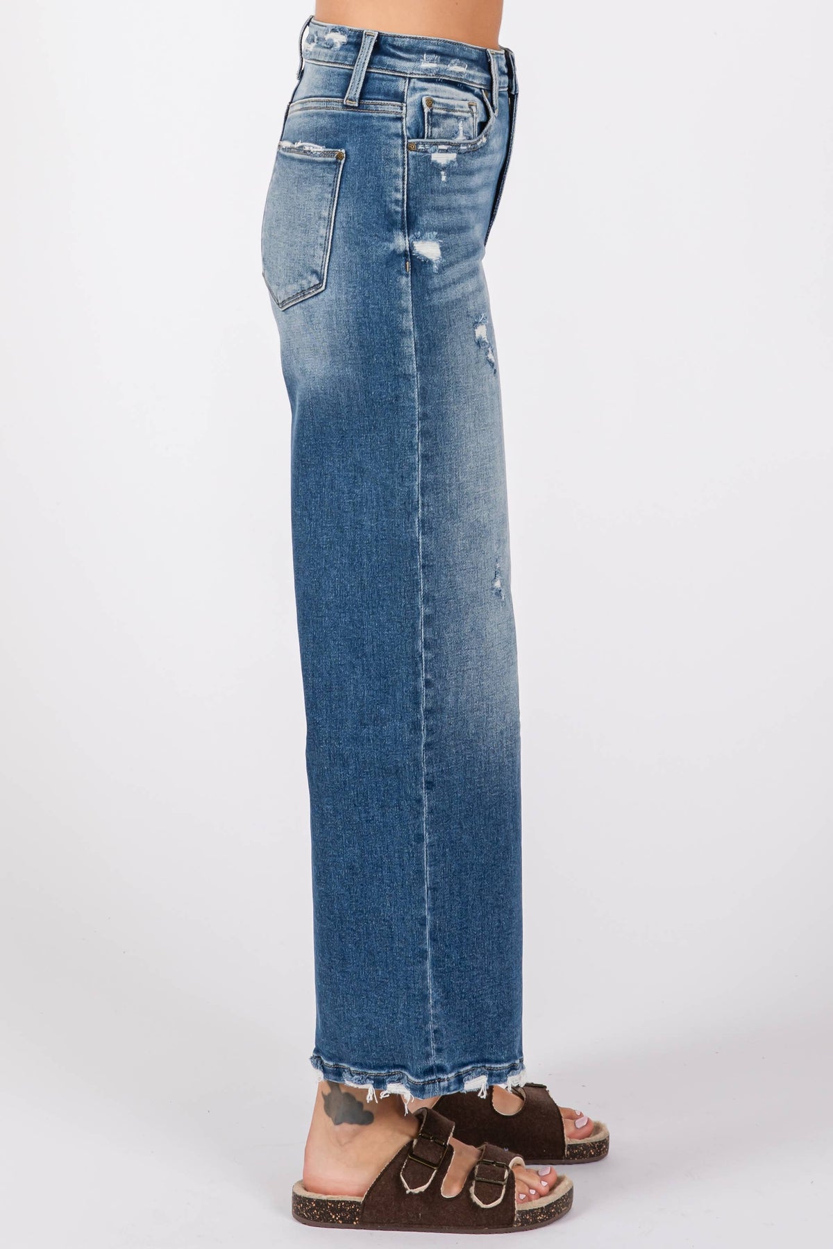 Wide Destroyed High Rise Relaxed Cropped Wide Leg Jeans