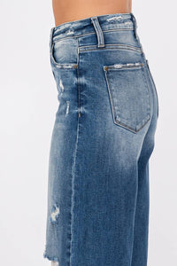 Wide Destroyed High Rise Relaxed Cropped Wide Leg Jeans