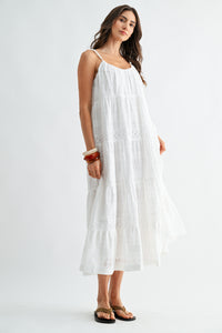 EYELET MAXI DRESS WITH TEXTURED SHOULDER STRAPS