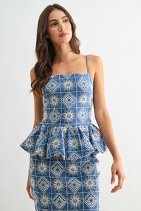 Embroidered Peplum Sleeveless Top