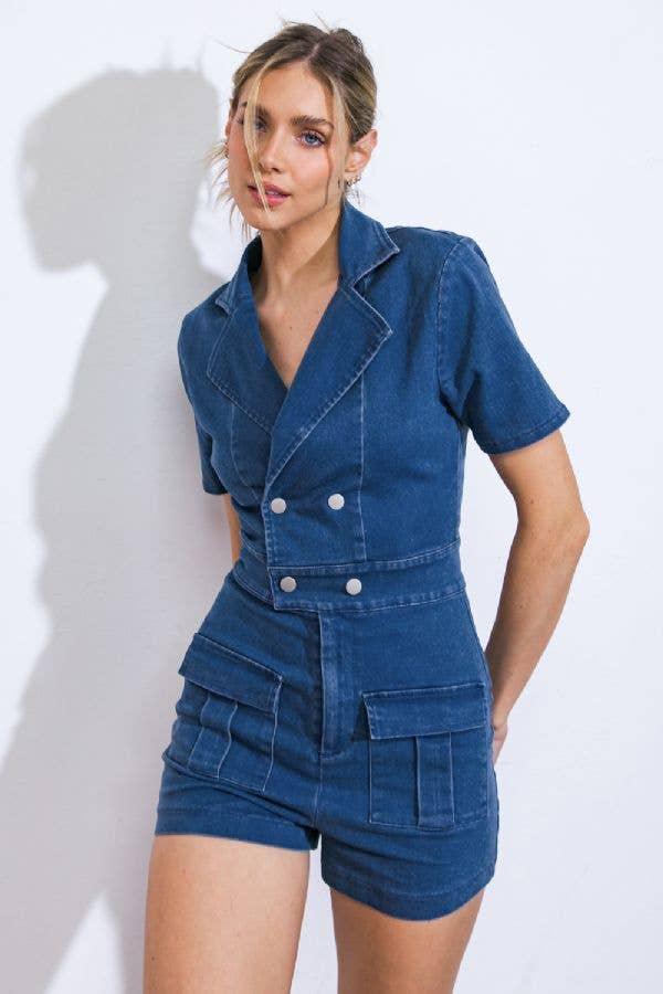 A washed denim romper -