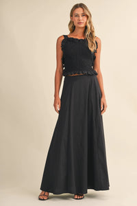 SMOCKING BACK TIED TOP AND A LINE MAXI SKIRT SET