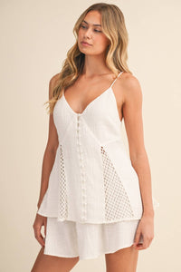 LINEN LAYERED TWO PIECE SET WITH FISHNET