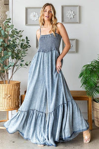 WASHED DENIM WIDE LEG ROMPER PRIVILEGE