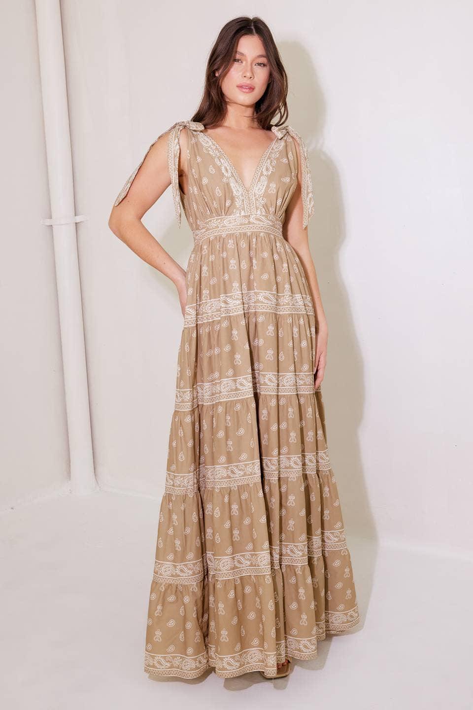 Printed Woven Maxi Dress with Smocked Back & Tiered Skirt