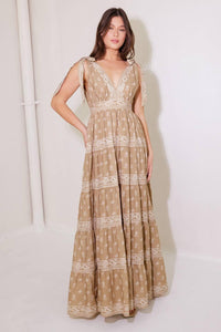 Printed Woven Maxi Dress with Smocked Back & Tiered Skirt