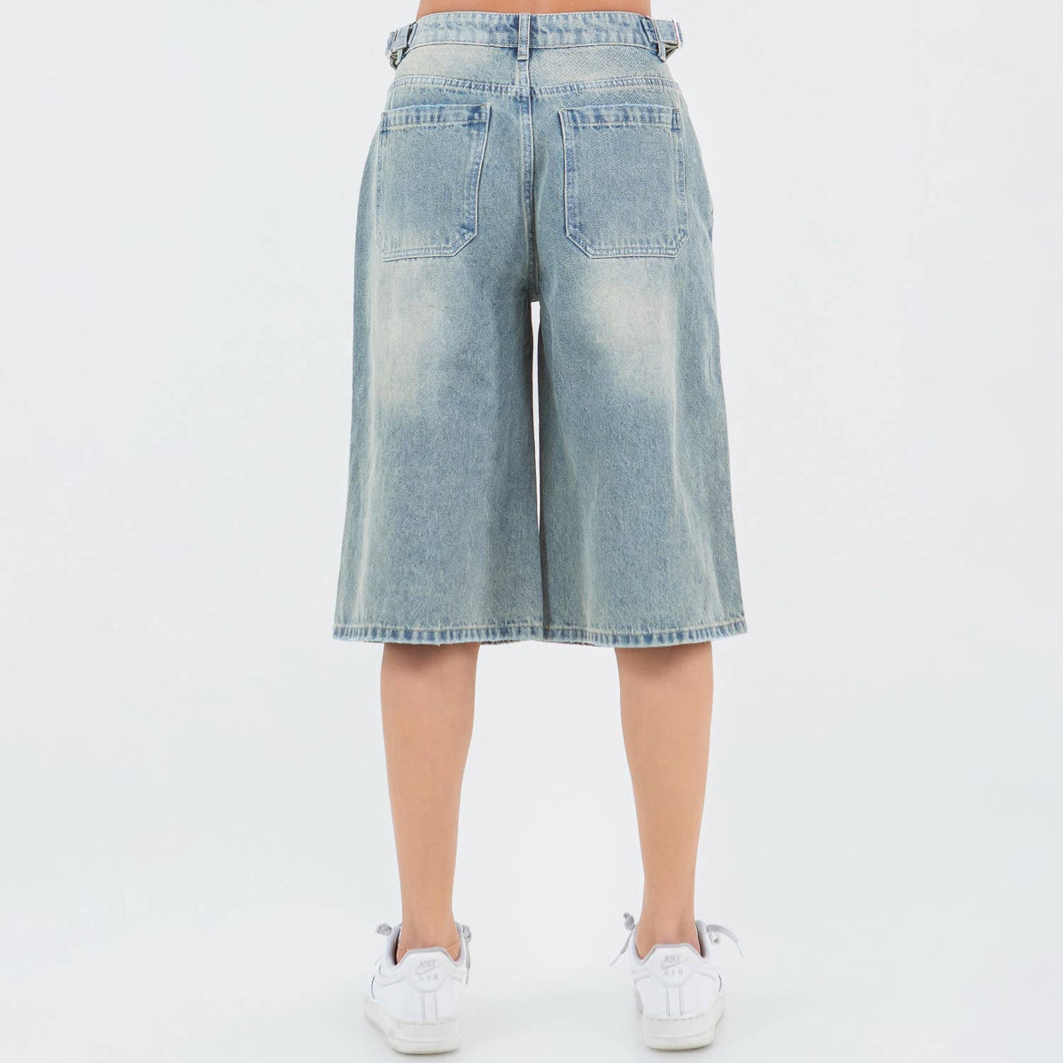WAIST TRIM DISTRESSED WIDE LEG JORTS-RSS21142