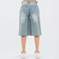 WAIST TRIM DISTRESSED WIDE LEG JORTS-RSS21142