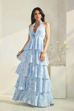 HALTER RUFFLE MAXI DRESS