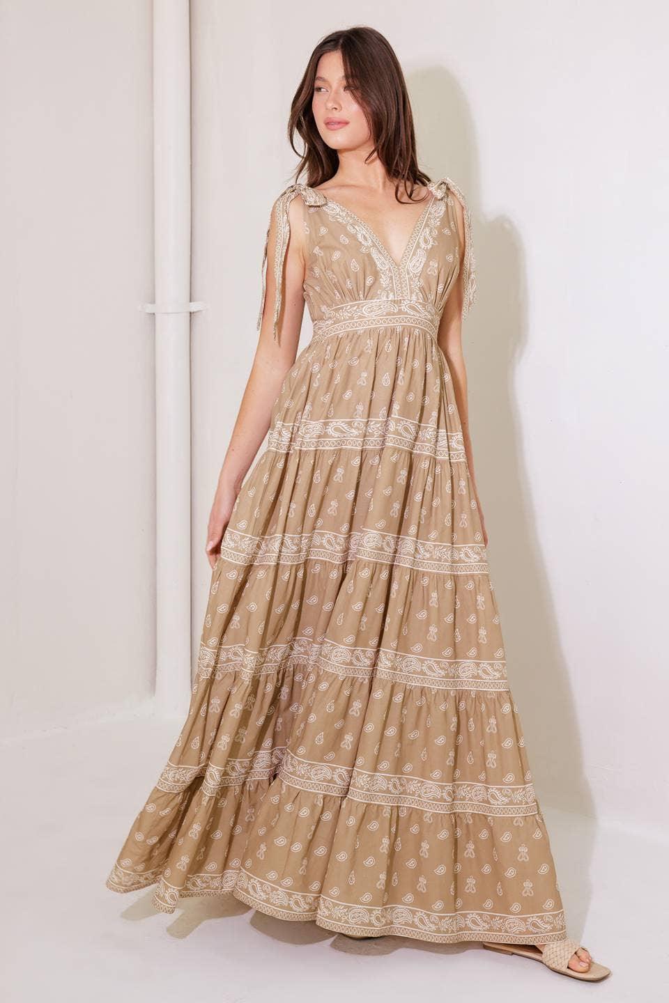 Printed Woven Maxi Dress with Smocked Back & Tiered Skirt