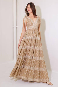 Printed Woven Maxi Dress with Smocked Back & Tiered Skirt