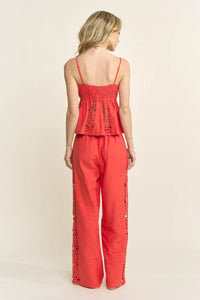 CROCHET DETAIL TOP AND PANTS SET