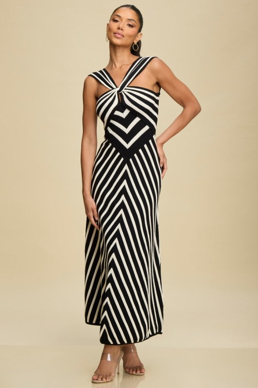 KNIT STRIP MAXI DRESS