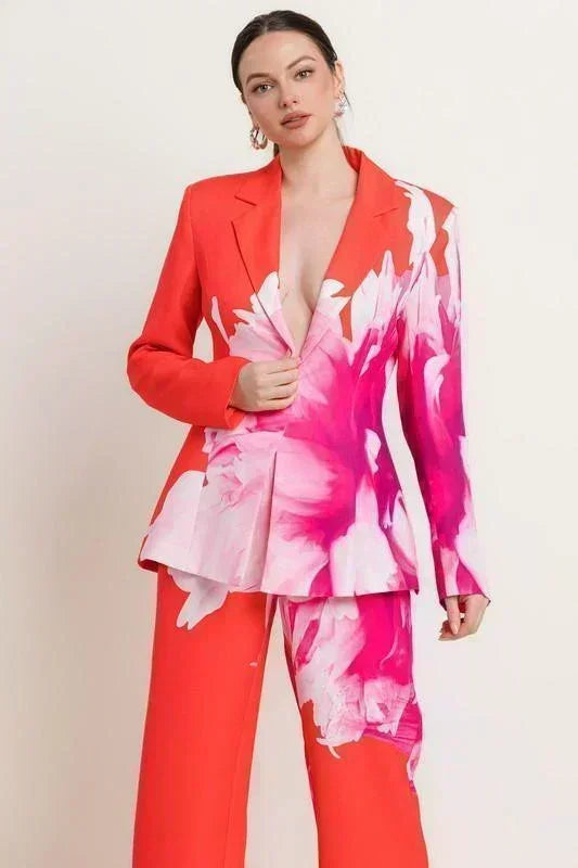 FLORAL BLAZER WITH PANT SET - PRIVILEGE 