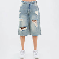 WAIST TRIM DISTRESSED WIDE LEG JORTS-RSS21142