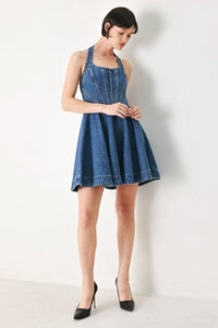 Washed Denim Halter Mini Dress