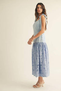 Shoulder Tie Ruffle Bottom Color Block Midi Dress