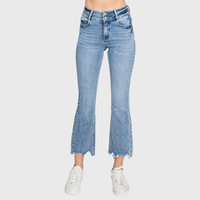 High Rise Crop Bootcut Jeans with Frayed Hem — Light Wash