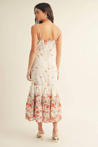 Eyelet Detailed Floral Border Print Midi Dress