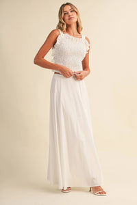 SMOCKING BACK TIED TOP AND A LINE MAXI SKIRT SET