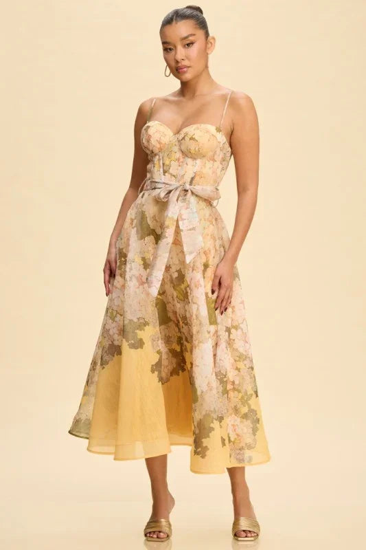 Spring Florals Midi Belted Dress