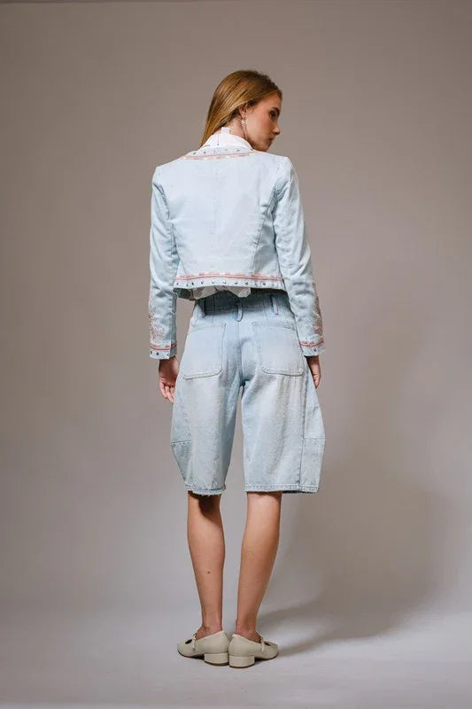 Embroidered Studded Denim Jacket