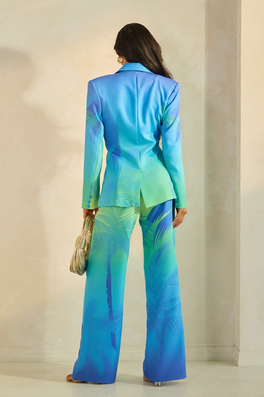OMBRE WITH PALM TREE PRINT JACKET SET  - 2 PCS SET