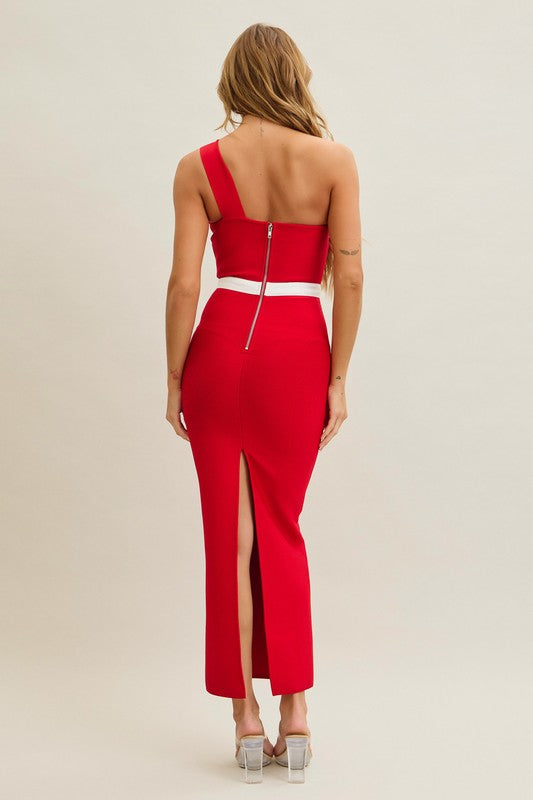 Rosette One-shoulder Midi Bandage Dress
