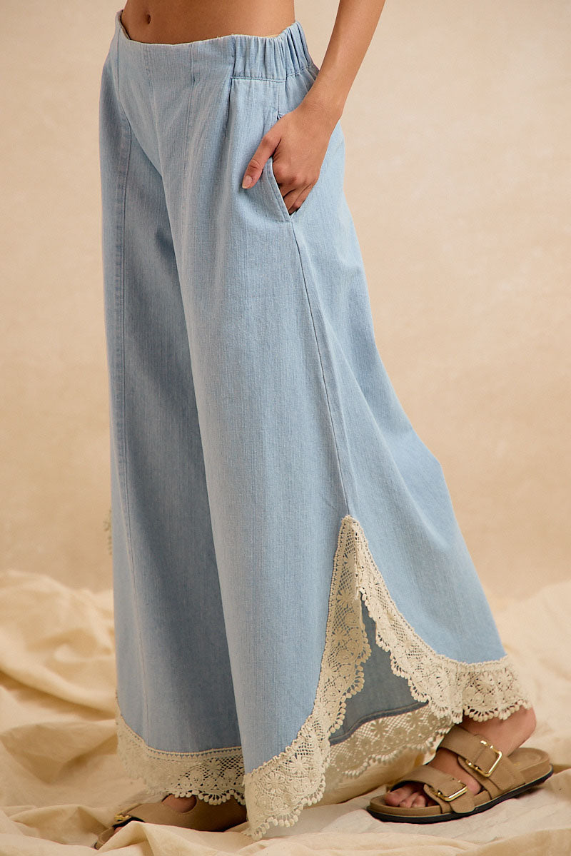 Wide Leg Crochet Lace with Tulip Hem Jeans
