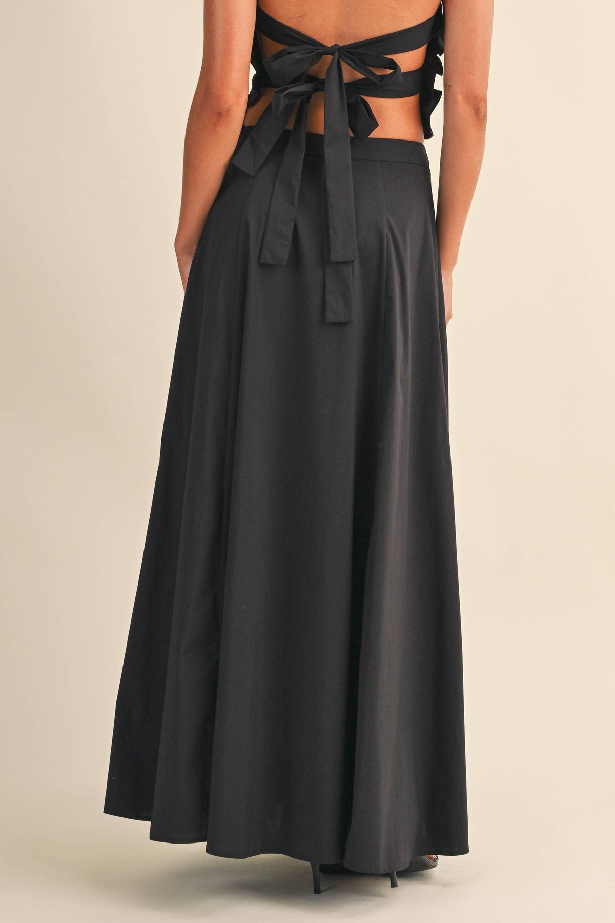 SMOCKING BACK TIED TOP AND A LINE MAXI SKIRT SET