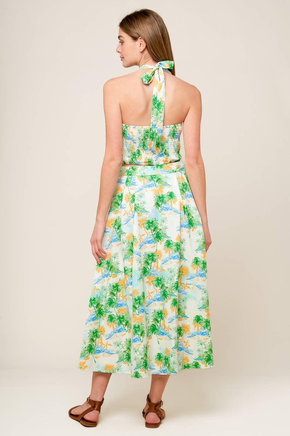 Ivory Green Halter Top & Skirt Set