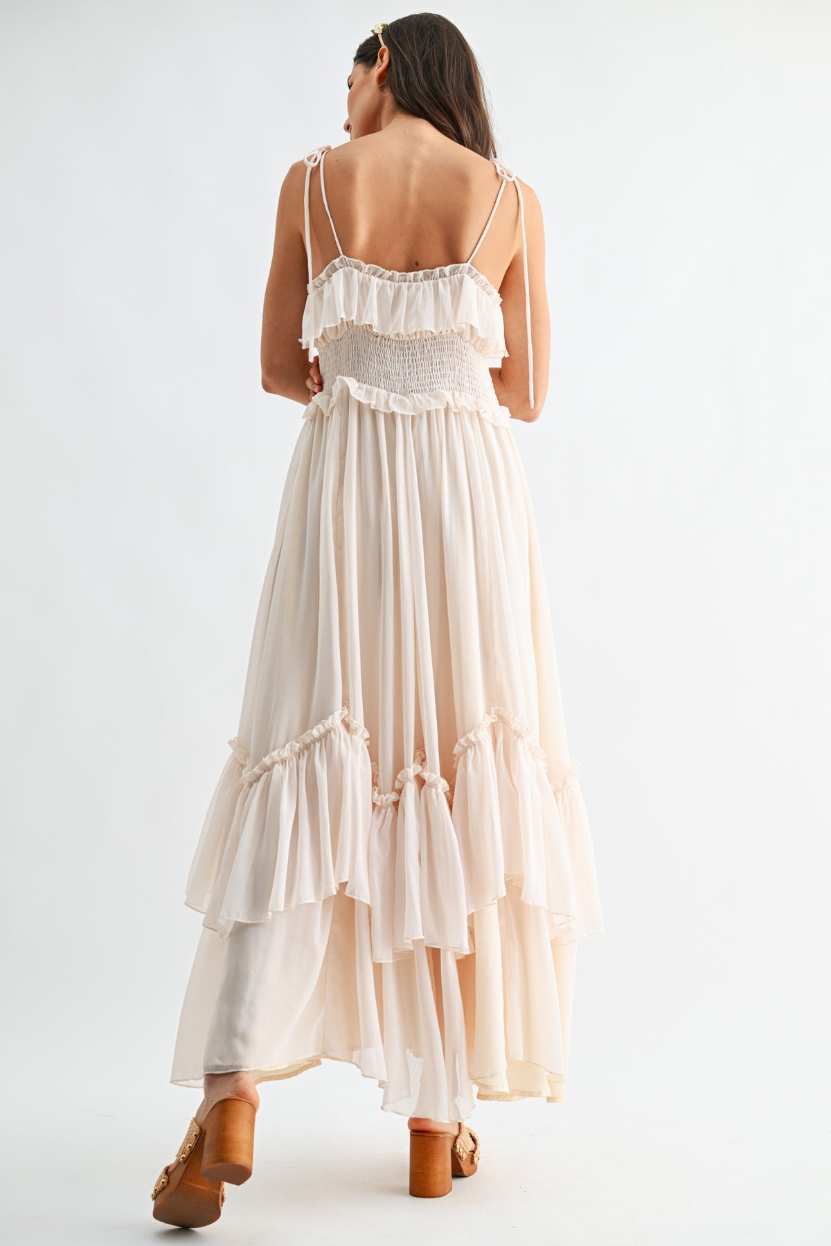 Tiered Chiffon Maxi Dress with Ruffle Detailing