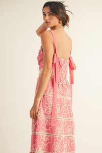 Floral Print Trim Detail Back Smoked Midi Dress