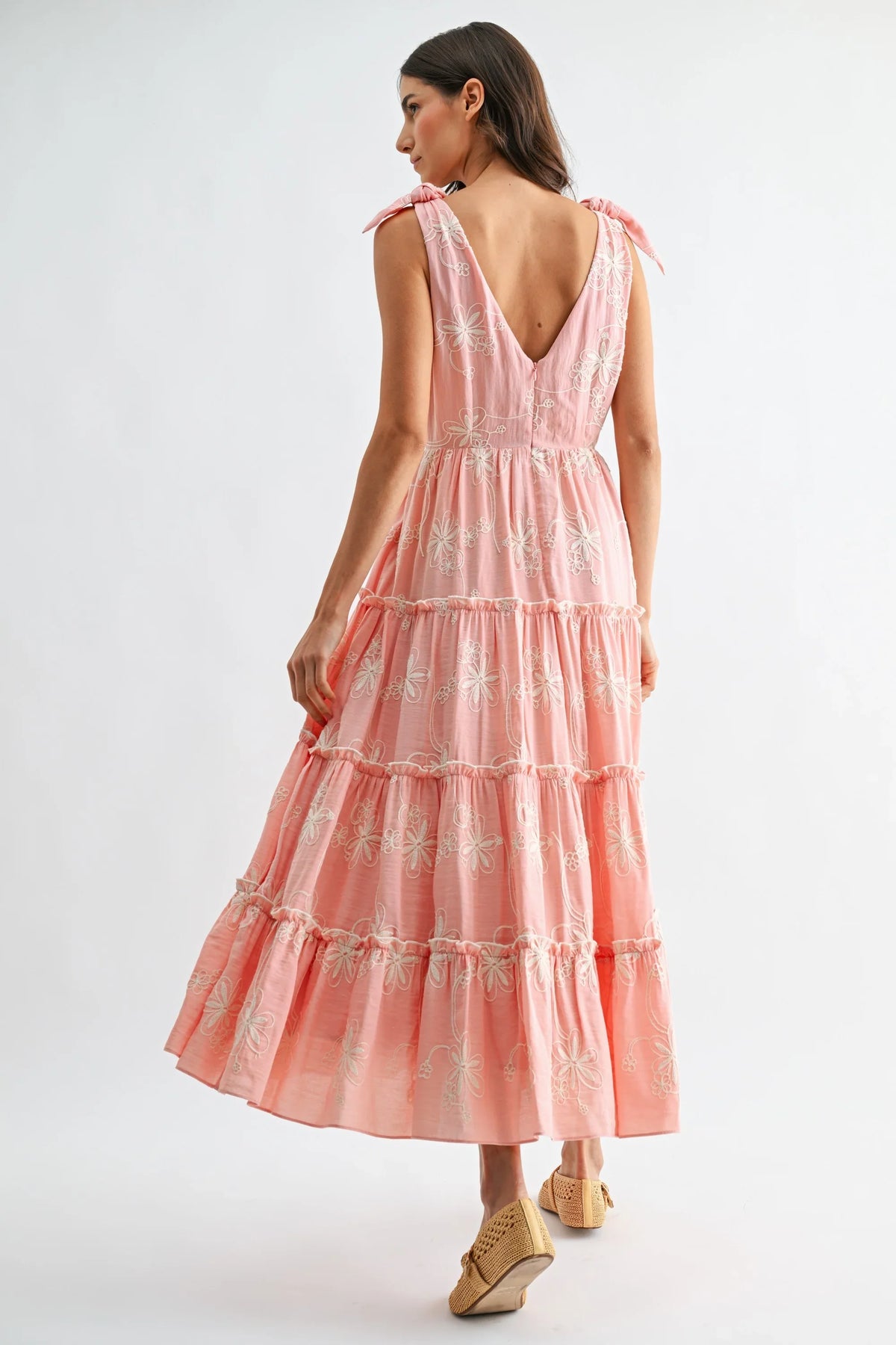Floral Embroidered Sleeveless Tiered Maxi Dress