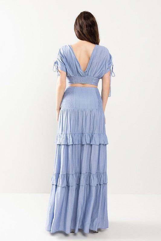 CROPTIO WITH DRAWSTING DETAIL AND MAXI SKIRT SET - PRIVILEGE 
