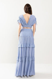 CROPTIO WITH DRAWSTING DETAIL AND MAXI SKIRT SET - PRIVILEGE 