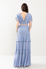 CROPTIO WITH DRAWSTING DETAIL AND MAXI SKIRT SET - PRIVILEGE 