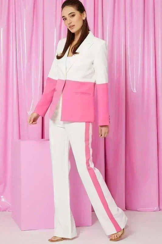 COLOR BLOCK 2PC BUTTON DOWN JACKET & ZIPPER PANTS SET - PRIVILEGE 