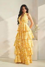 HALTER RUFFLE MAXI DRESS