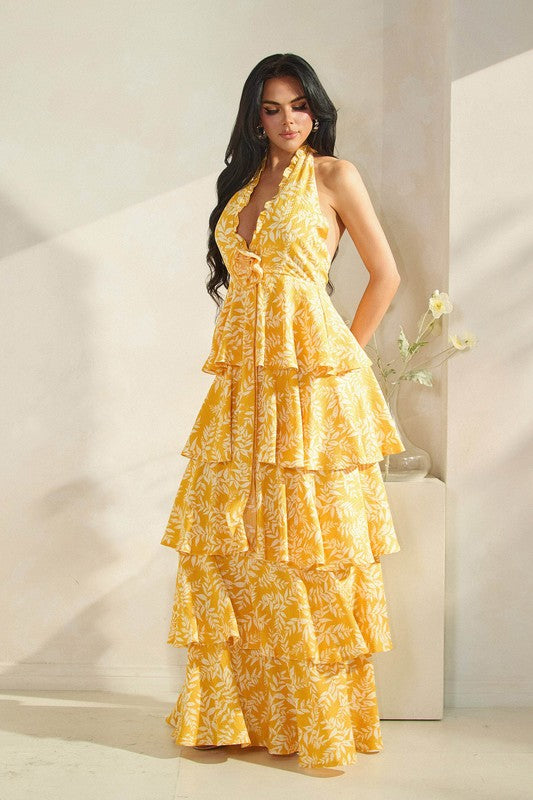 HALTER RUFFLE MAXI DRESS