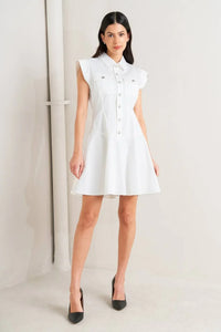 White Cotton Mini Dress – Button-Down Circle Skirt Dress